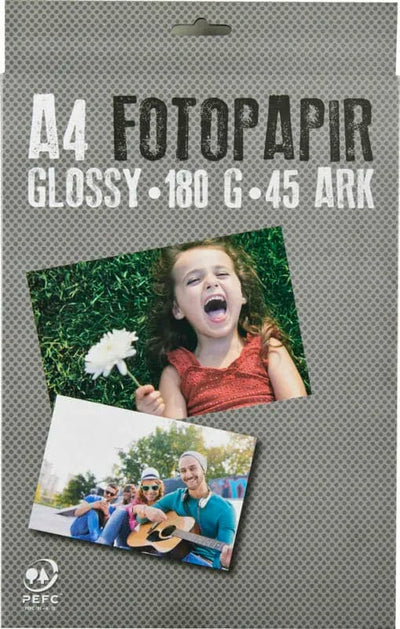 Se Fotopapir A4 180g glossy m. 45 ark online her - Ean: 5703273232417