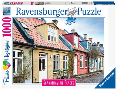 Se Ravensburger Puslespil Scandinavian Houses in Aarhus Denmark 1000 brikker online her - Ean: 4005556167418