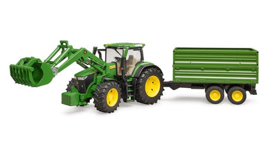 Se Bruder John Deere 7R 350 med frontlæsser og anhænger med tipfunktion online her - Ean: 4001702031558