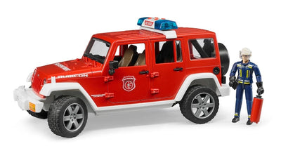 Se Bruder Jeep Wrangler brandvæsen kommandobil med brandmand online her - Ean: 4001702025281