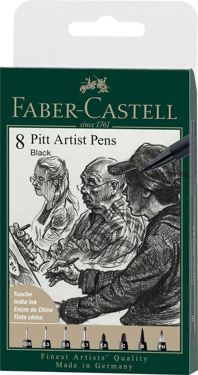 Se Faber-Castell Tusser Pitt Artist Pen Sort 8 Ass online her - Ean: 4005401671374