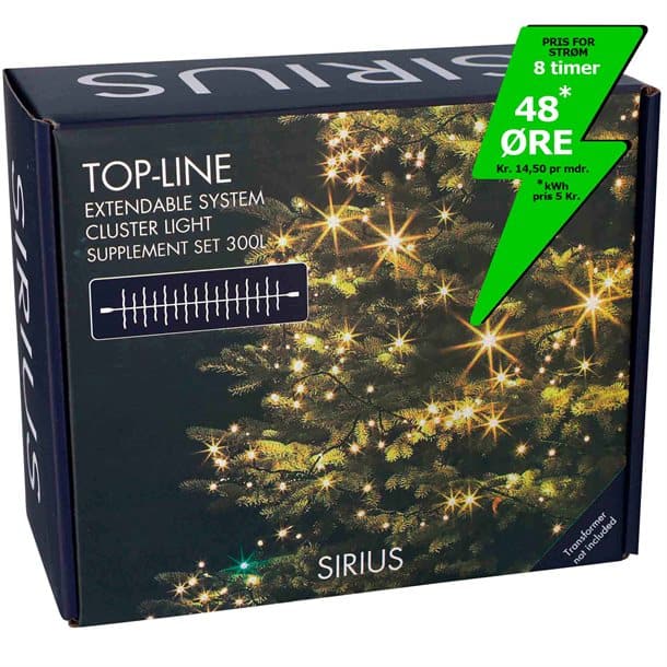 Se Sirius Top Line Cluster lyskæde suppleringssæt 300 LED lys 4,5 meter Lyskæder LED Lyskæder 70 ❤ Stort online udvalg i Sirius ❤ Hurtig levering: 1 - 2 Hverdage samt billig fragt ❤ Varenummer: SPS-50220 og barcode / Ean: 5707310502204 på lager - Udsalg på Lyskæder > LED Lyskæder - Over 785 kendte brands på udsalg