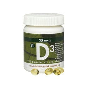 Stort online udvalg i DFI D3-Vitamin 35 mcg 120 kap. ❤ DFI ❤ Hurtig levering: 1 - 2 Hverdage og gratis fragt v/køb over 295 kr. GLS til pakkeshop ❤ Varenummer: HG-3981 og barcode / Ean: 5701629010559 på lager - Kæmpe udvalg i Sundhed - Over 360 kendte mærker på udsalg