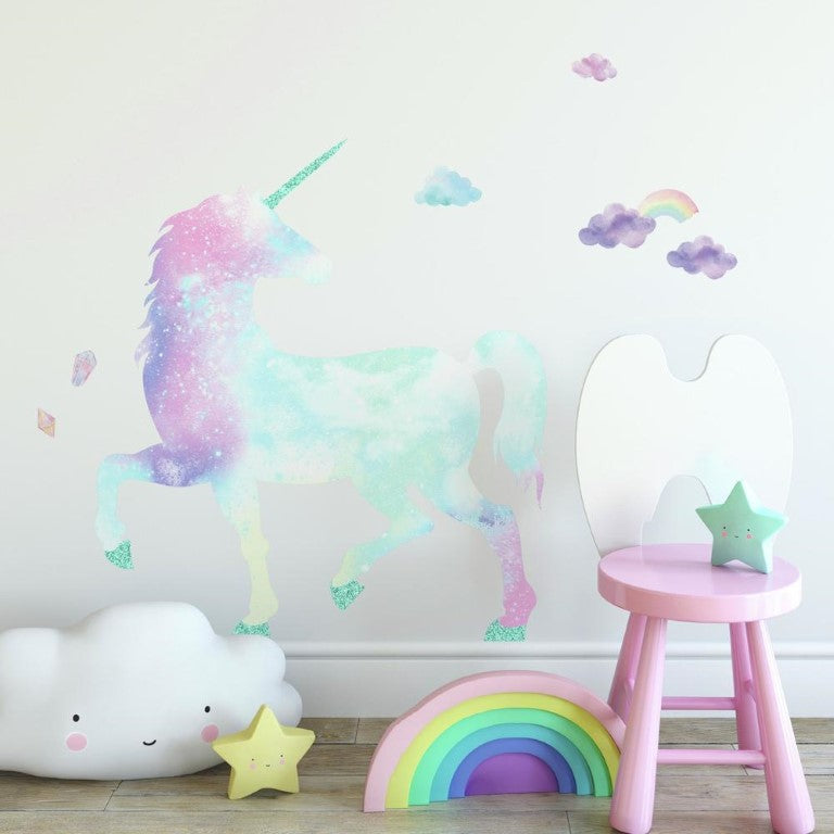 Se UNICORN GALAXY Gigant Wallsticker med glitter ✔ Kæmpe udvalg i  Roommates ✔ Hurtig levering: 1 - 2 Hverdage samt billig fragt - Varenummer: MMA-216066 og barcode / Ean: &