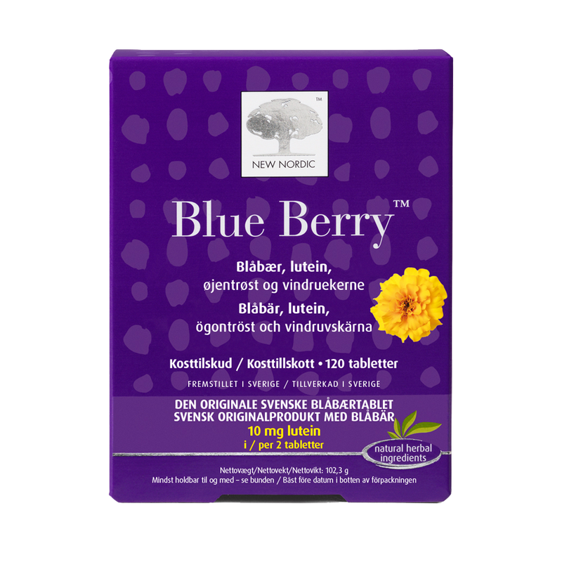 Stort online udvalg i New Nordic Blue Berry Original 120 tabletter ❤ New Nordic ❤ Hurtig levering: 1 - 2 Hverdage og gratis fragt v/køb over 295 kr. GLS til pakkeshop ❤ Varenummer: HG-45736 og barcode / Ean: 5021807457366 på lager - Kæmpe udvalg i Sundhed - Over 454 design brands på udsalg