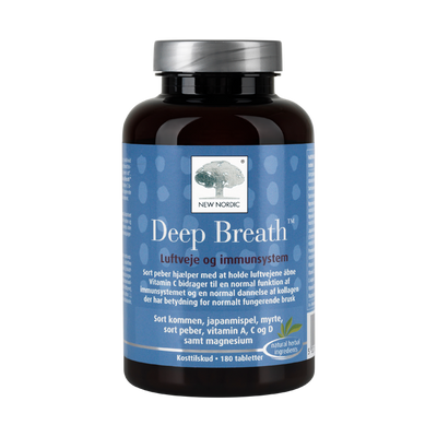 Stort online udvalg i New Nordic Deep Breath-180 tabletter ❤ New Nordic ❤ Hurtig levering: 1 - 2 Hverdage og gratis fragt v/køb over 295 kr. GLS til pakkeshop ❤ Varenummer: HG-45453 og barcode / Ean: 5021807454532 på lager - Kæmpe udvalg i Kosttilskud - Over 454 design brands på udsalg