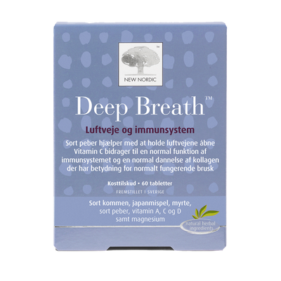 Stort online udvalg i New Nordic Deep Breath 60 tabletter ❤ New Nordic ❤ Hurtig levering: 1 - 2 Hverdage og gratis fragt v/køb over 295 kr. GLS til pakkeshop ❤ Varenummer: HG-45450 og barcode / Ean: 5021807454501 på lager - Kæmpe udvalg i Kosttilskud - Over 454 design brands på udsalg