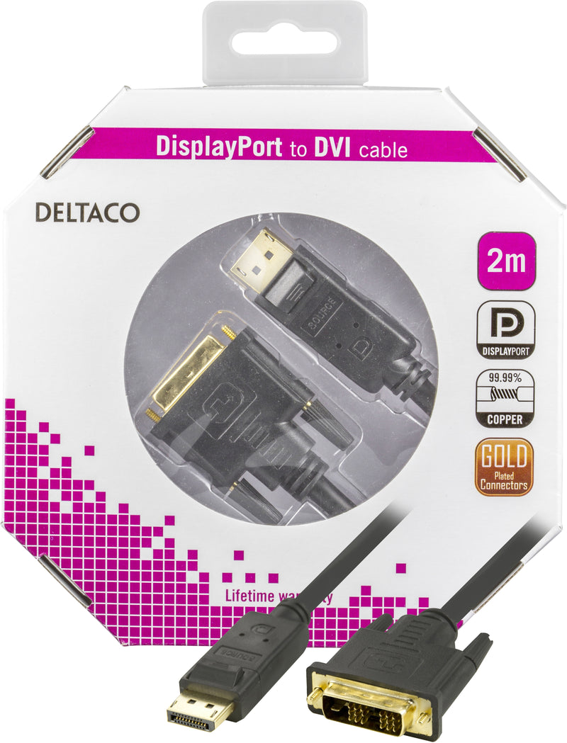 Se DisplayPort til DVI-D kabel - Fuld HD - 2m - Livstidsgaranti ❤ Kæmpe udvalg i Deltaco ❤ Hurtig levering: 1 - 2 Hverdage samt billig fragt - Varenummer: CPD-DL77DP-2020-K og barcode / Ean: &