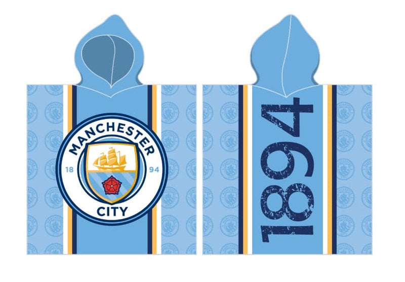 Se Manchester City Poncho / Håndklæde med hætte - 100 procent bomuld ✔ Kæmpe udvalg i Mmaction ✔ Hurtig levering: 1 - 2 Hverdage samt billig fragt - Varenummer: MMA-2040050 og barcode / Ean: &