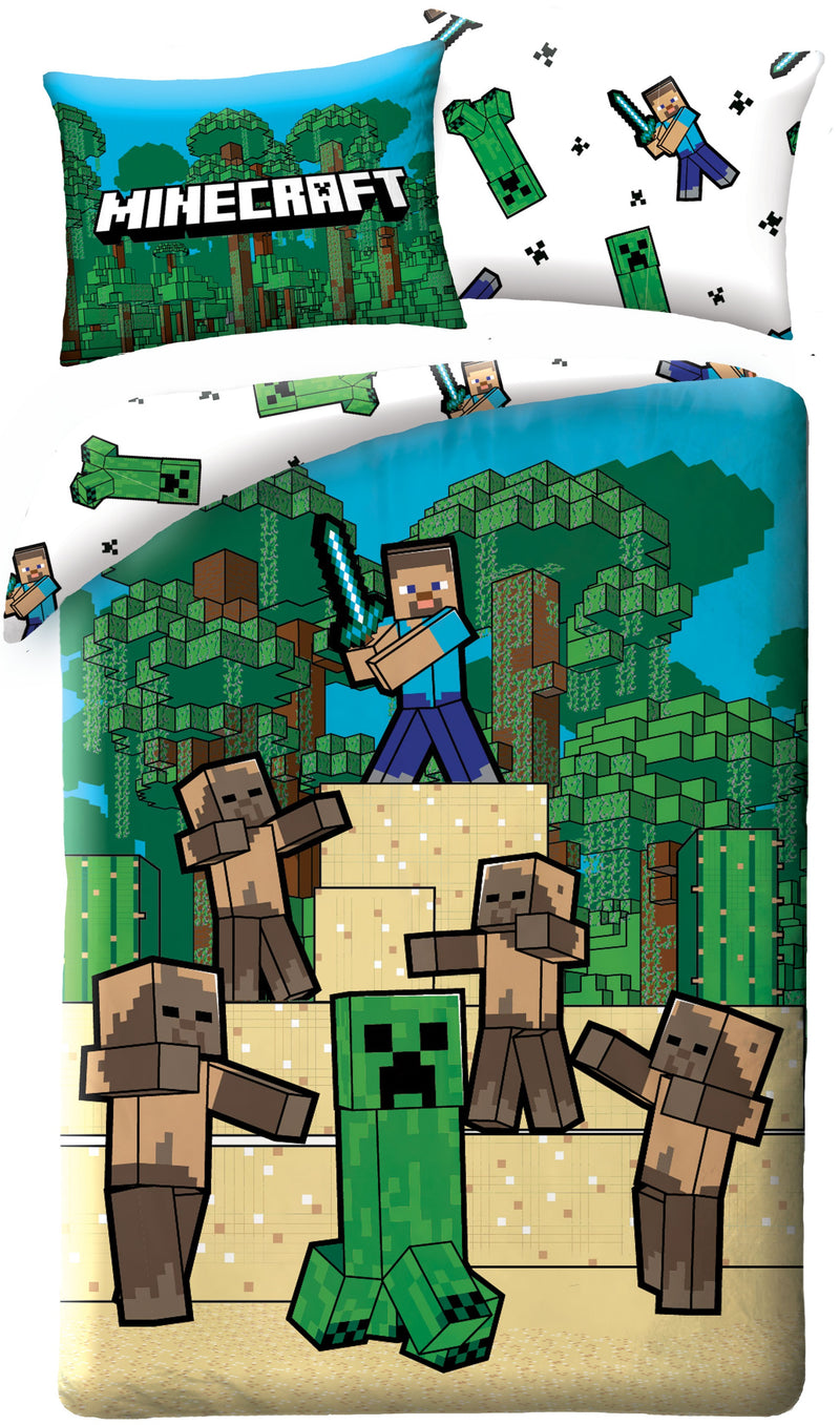 Se Minecraft Sengetøj 140 x 200 cm - 100 Procent Bomuld ✔ Kæmpe udvalg i  mmaction ✔ Hurtig levering: 1 - 2 Hverdage samt billig fragt - Varenummer: MMA-2001176 og barcode / Ean: &