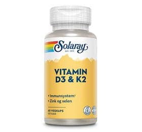 Stort online udvalg i Solaray Vitamin D3 & K2 60 Kap. ❤ Solaray ❤ Hurtig levering: 1 - 2 Hverdage og gratis fragt v/køb over 295 kr. GLS til pakkeshop ❤ Varenummer: HG-53861 og barcode / Ean: 076280998634 på lager - Kæmpe udvalg i Sundhed - Over 434 design mærker på udsalg