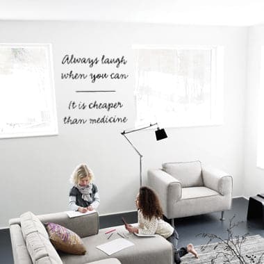 Se Always laugh wallsticker af Alan Smithee, 50x50 cm ❤ Stort online udvalg i Alan Smithee ❤ Hurtig levering: 1 - 2 Hverdage samt billig fragt ❤ Varenummer: ILL-11872 og barcode / Ean: på lager - Udsalg på Wallsticker shop - Citater Spar op til 65% - Over 434 design brands på udsalg